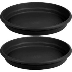 Hega Hogar Opvangbord - 2x - zwart - kunststof - D26 cm - Plantenpotten