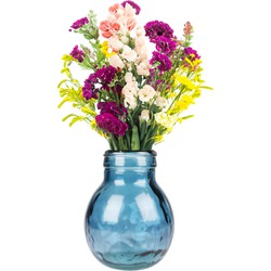 Natural Living Bloemenvaas Lourdes - blauw transparant - gerecycled glas - D20 x H24 cm - Ronde vorm - Vazen