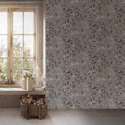 Livingwalls behang bloemmotief grijs, wit, zwart en beige - 53 cm x 10,05 m - AS-391714