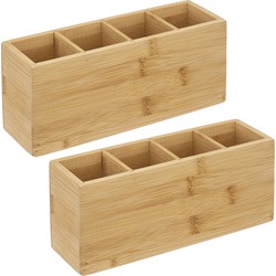 Set van 2x stuks make-up organizer 4 vakken rechthoek 22,5 x 7 cm van bamboe - Make-up dozen