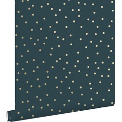 ESTAhome behang stippen donkerblauw en goud - 0,53 x 10,05 m - 139276