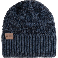 Knit Factory Sally Gebreide Muts Heren & Dames - Big Beanie - Jeans/Navy - One Size - Grof gebreid