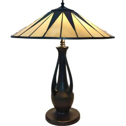 LumiLamp Tiffany Tafellamp  Ø 48x60 cm Beige Bruin Glas Kunststof Rond Tiffany Bureaulamp