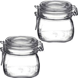 Bormioli Rocco Voorraad/weckpot - 2x - glas - transparant - 10 x 10 cm - 500 ml - Weckpotten