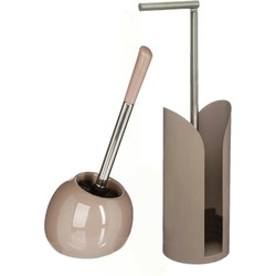WC-/toiletborstel met toiletrolhouder set taupe - Badkameraccessoireset