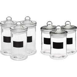 Set met 6x glazen voorraadpotten 1,2L en 1,6L met krijtvlak - Voorraadpot