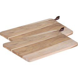 Set van 2x stuks houten snijplanken/serveerplanken met leren hengsel 40 cm - Snijplanken