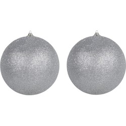 3x Zilveren grote decoratie kerstballen met glitter kunststof 25 cm - Kerstbal