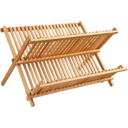 Afdruiprek/afwasrek 2-laags bruin 42 x 33 cm van bamboe hout - Afdruiprekken