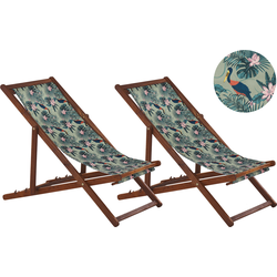 ANZIO  - Strandstoel set van 2 - Donkerhout/Pelikaan - Polyester