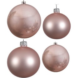 Glazen kerstballen pakket lichtroze glans/mat 38x stuks 4 en 6 cm - Kerstbal