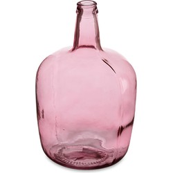 Bloemenvaas - flessen model - glas - roze transparant - 22 x 39 cm - Vazen