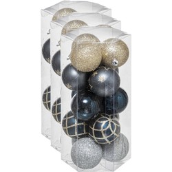 45x stuks kerstballen mix goud/blauw/zilver gedecoreerd kunststof 5 cm - Kerstbal