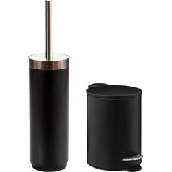 5Five Badkamer accessoires set - zwart - pedaalemmer/wc-borstel - metaal - Badkameraccessoireset