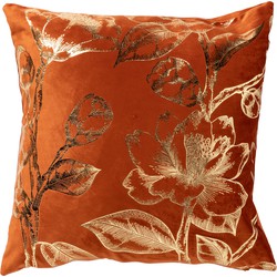 Dutch Decor AVERY - Sierkussen velvet 45x45 cm - Potters Clay - oranje met goudkleurige print - Dutch Decor