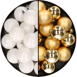 32x stuks kunststof kerstballen mix van wit en goud 4 cm - Kerstbal