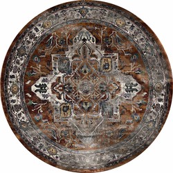 Tapijtenloods Picasso Castana Vintage Rond Vloerkleed Terra / Multi Laagpolig- 200 CM ROND