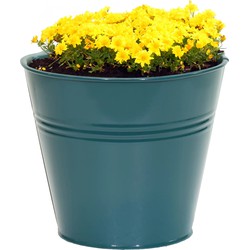 Mega Collections plantenpot/bloempot Bob - zink - zeegroen - D15 X H13 cm - IJzeren emmer / teil