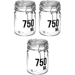 3x stuks inmaakpotten/voorraadpotten 0,75L glas met beugelsluiting - Voorraadpot