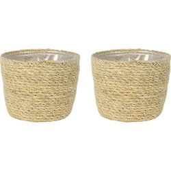 Ter Steege Plantenmand - 2x - zeegras - rotan - beige - 15 x 12 cm - Plantenpotten