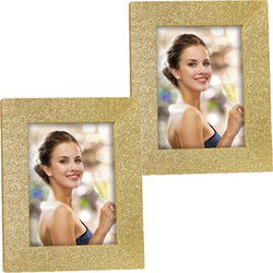 2x stuks houten fotolijstje goud met glitters geschikt voor een foto van 13 x 18 cm - Fotolijsten