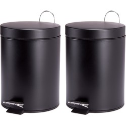MSV Prullenbak/pedaalemmer - 2x - metaal - zwart - 3 liter - 17 x 25 cm - Badkamer/toilet - Pedaalemmers