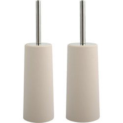 MSV Toiletborstel houder/WC-borstel - 2x - beige - kunststof - 35 cm - Toiletborstels