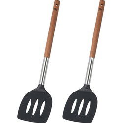 Excellent Houseware Bakspatel/bakspaan - 2x - zwart kunststof/acacia hout - 34 cm - Keukengerei - Bakspanen