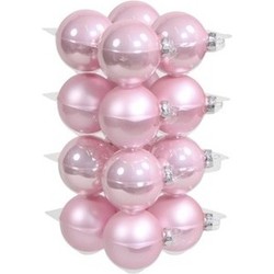 32x Glazen kerstballen mat en glans roze 8 cm - Kerstbal