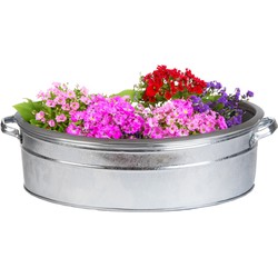 Esschert Design Teil/plantenpot - groot - zink - zilver - L59 x D45 X H15 cm - IJzeren emmer / teil