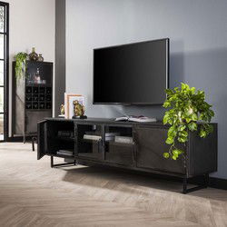 Tv-Meubel Zwart Metaal - 40x180x50cm - 4-Deurs