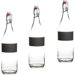 3x stuks weckflessen/lege deco flessen met krijt tekstvak 970 ml - Decoratieve flessen