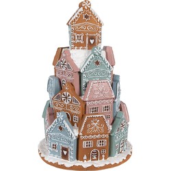 Clayre & Eef Gingerbread house met LED Ø19x28 cm Bruin Blauw Kunststof Peperkoekhuisje