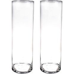 Hoge glazen cilinder bloemenvaas - Set van 2x stuks - H50 x D15 cm - Transparant - Vazen