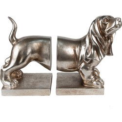 Clayre & Eef Boekensteunen Set van 2 Hond Teckel Zilverkleurig Polyresin