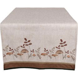 Clayre & Eef Tafelloper 50x140 cm Beige Katoen Paddenstoelen Tafelkleed