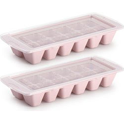 PlasticForte IJsblokjesvorm met afsluitdeksel - roze - 2x - 12 blokjes - IJsblokjesvormen