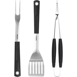 BBQ/barbecue gereedschap set 3-delig met rubberen handvatten - Barbecuegereedschapset