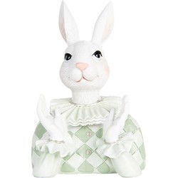 Clayre & Eef Decoratie Beeld Konijn 16 cm Wit Groen Kunststof