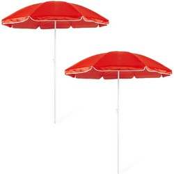Voordeel set van 2x strandparasols rood 150 cm diameter - Parasols