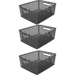 5Five Opbergmand/box van kunststof - 3x - zwart - 29 x 35 x 13 cm - 11 liter - Opbergmanden