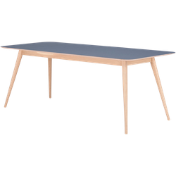 Stafa table houten eettafel whitewash - met linoleum tafelblad smokey blue - 220 x 90 cm