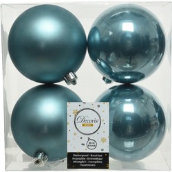 4x stuks kunststof kerstballen ijsblauw (blue dawn) 10 cm glans/mat - Kerstbal