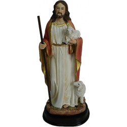 Jezus beeldje met lammetjes 20 cm - Kerstbeeldjes