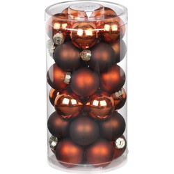 30x stuks kleine glazen kerstballen kastanje bruin 4 cm - Kerstbal