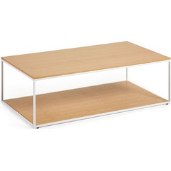 Kave Home - Yoana salontafel met eikenfineer tafelblad en onderstel, wit metalen frame, 110 x 60 cm