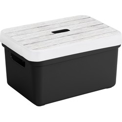 Sunware Opbergbox/mand - zwart - 13 liter - met deksel hout kleur - Opbergbox