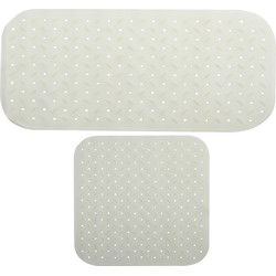 MSV Douche/bad anti-slip matten set badkamer - rubber - 2x stuks - wit - 2 formaten - Badmatjes