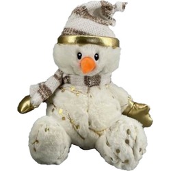 Pluche sneeuwpop knuffel pop met muts en sjaal 23 cm - Knuffelpop