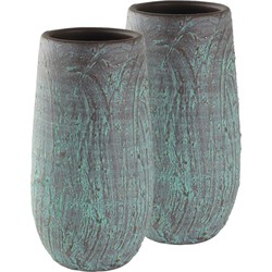 Set van 2x stuks hoge bloempotten/plantenpotten vaas van keramiek antiek brons D17 en H37 cm - Vazen